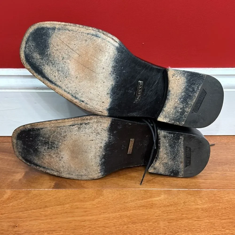 Gucci Mens Black Leather Italy‎ Lace up Dress Shoes Size 9D - Picture 7 of 10